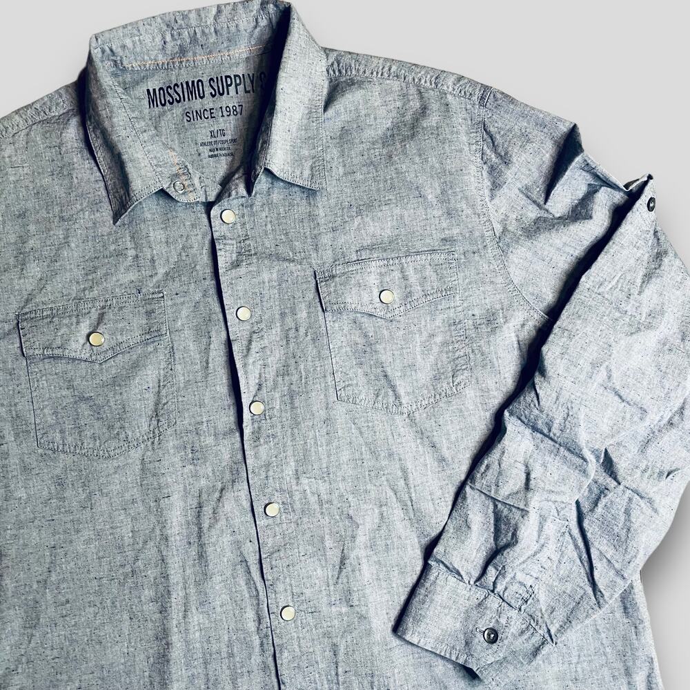 MOSSIMO COTTON BUTTON DOWN LONG SLEEVE COUNTRY WESTERN SHIRT DENIM WESTERN XL